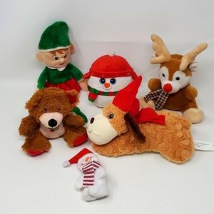 Christmas Plush Lot Stuffed Animals Elf Dog Bear Snowman Reindeer